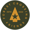 Circular Forest Crossing Friends Book Series Badge with pine tree in the middle
